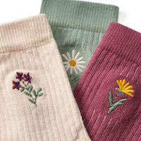 Socken mit Blumen-Applikation, rosa + grün + lila, Gr. 23/26, 3 St