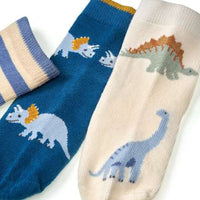 Socken mit Dino-Motiv, beige + blau, Gr. 23/26, 3 St