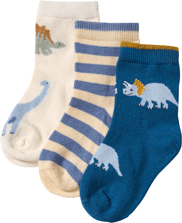 Socken mit Dino-Motiv, beige + blau, Gr. 23/26, 3 St