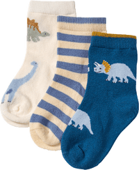 Socken mit Dino-Motiv, beige + blau, Gr. 23/26, 3 St