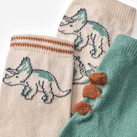 Socken mit Dino-Muster, beige + grün, Gr. 19/22, 3 St