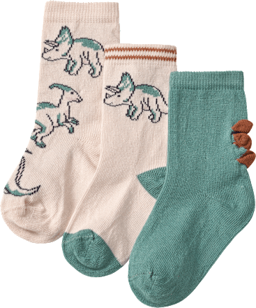 Socken mit Dino-Muster, beige + grün, Gr. 19/22, 3 St