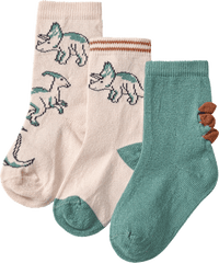 Socken mit Dino-Muster, beige + grün, Gr. 23/26, 3 St