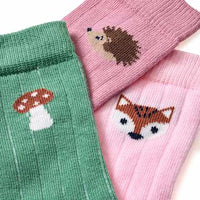 Sokken met herfstmotief &amp; ribstructuur, roze + groen, maat 27/29, 3 stuks