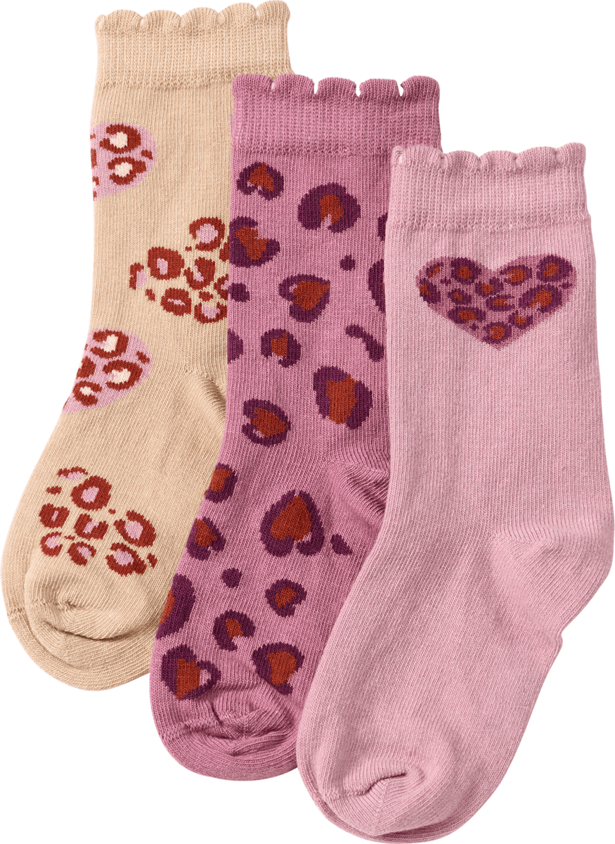 Socken mit Herz- & Leo-Muster, lila, Gr. 29/31, 3 St