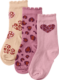 Socken mit Herz- & Leo-Muster, lila, Gr. 29/31, 3 St