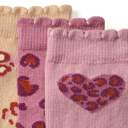 Socken mit Herz- & Leo-Muster, lila, Gr. 31/33, 3 St