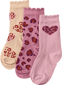 Socken mit Herz- & Leo-Muster, lila, Gr. 31/33, 3 St