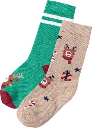 Socken mit Rentier-Muster, grün + beige, Gr. 23/26, 2 St