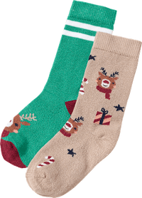 Socken mit Rentier-Muster, grün + beige, Gr. 23/26, 2 St