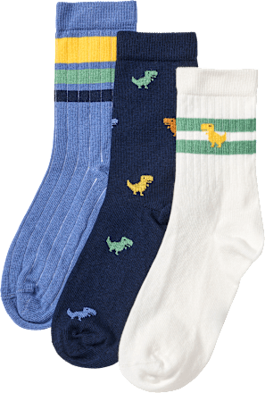 Socken mit Ripp-Struktur & Dino-Muster, blau & weiß, Gr. 29/31, 3 St