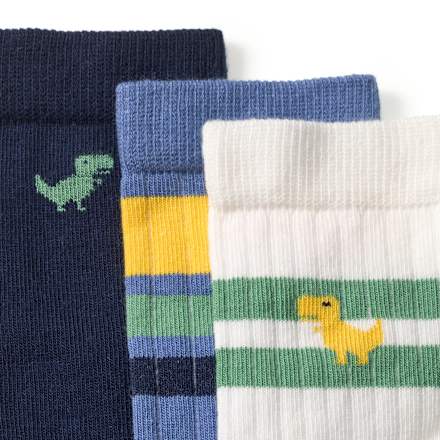 Socken mit Ripp-Struktur & Dino-Muster, blau & weiß, Gr. 29/31, 3 St