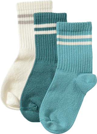 Socken mit Streifen-Muster, blau + beige, Gr. 33/35, 3 St