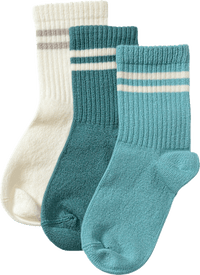 Socken mit Streifen-Muster, blau + beige, Gr. 33/35, 3 St