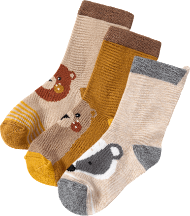 Sokken met bosdiermotief, bruin + beige + grijs, maat 23/26, 3 stuks