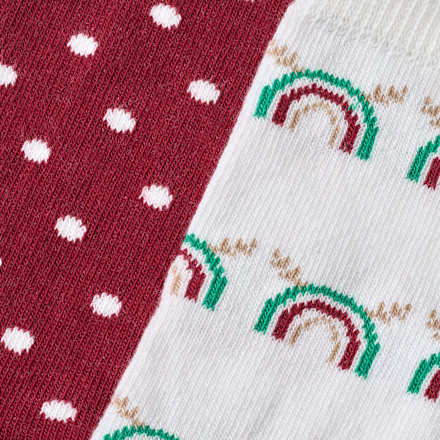 Socken mit Weihnachts-Regenbogen- & Punkte-Muster, weiß + rot, Gr. 27/29, 2 St