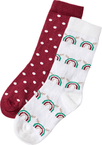 Socken mit Weihnachts-Regenbogen- & Punkte-Muster, weiß + rot, Gr. 27/29, 2 St