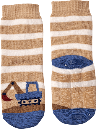 Stoppersocken mit Bagger-Motiv, beige & blau, Gr. 25/26, 1 St