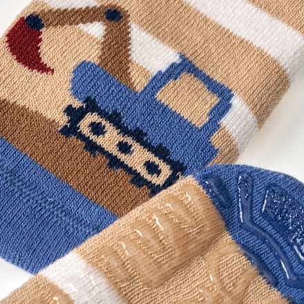 Stoppersocken mit Bagger-Motiv, beige & blau, Gr. 25/26, 1 St