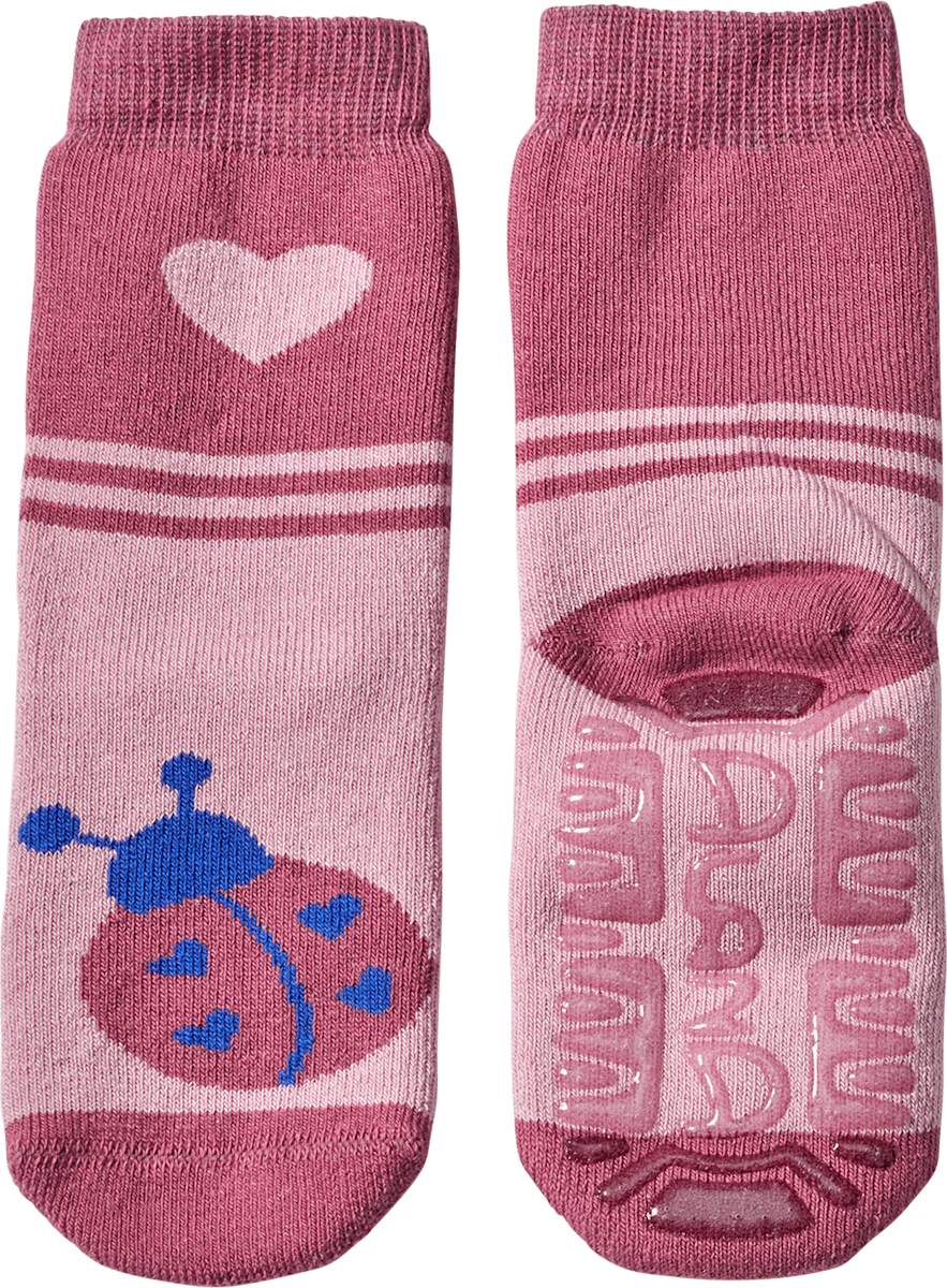 Stoppersocken mit Herz- & Marienkäfer-Motiv, rosa, Gr. 23/24, 1 St