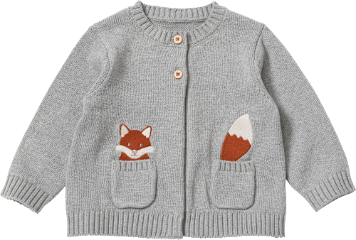 Strickjacke mit Fuchs-Stickerei, grau, Gr. 80, 1 St