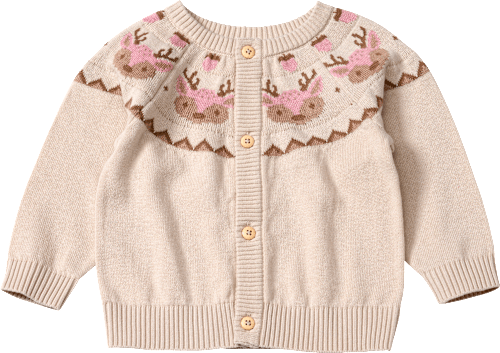 Strickjacke mit Rentier-Norweger-Muster, weiß & rosa, Gr. 80, 1 St