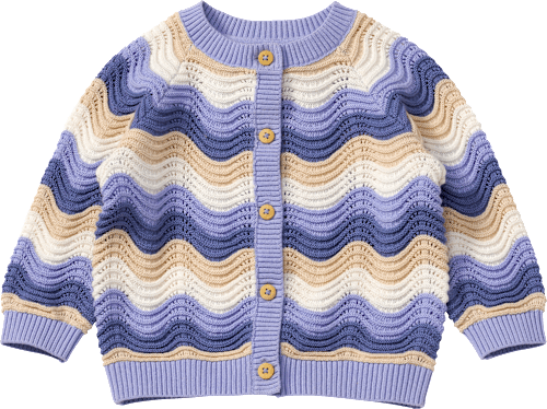 Strickjacke mit Wellen-Muster und Ajour-Struktur, blau, Gr. 62, 1 St