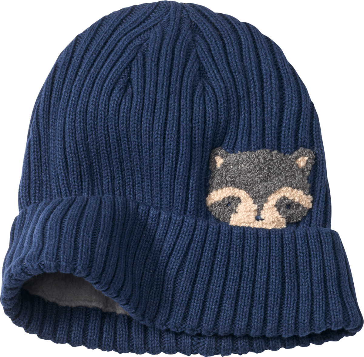 Strickmütze mit Waschbär-Motiv, blau, Gr. 54/55, 1 St
