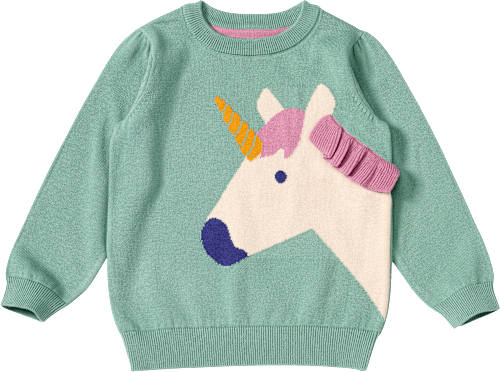 Strickpullover mit Einhorn-Motiv, grün, Gr. 110, 1 St