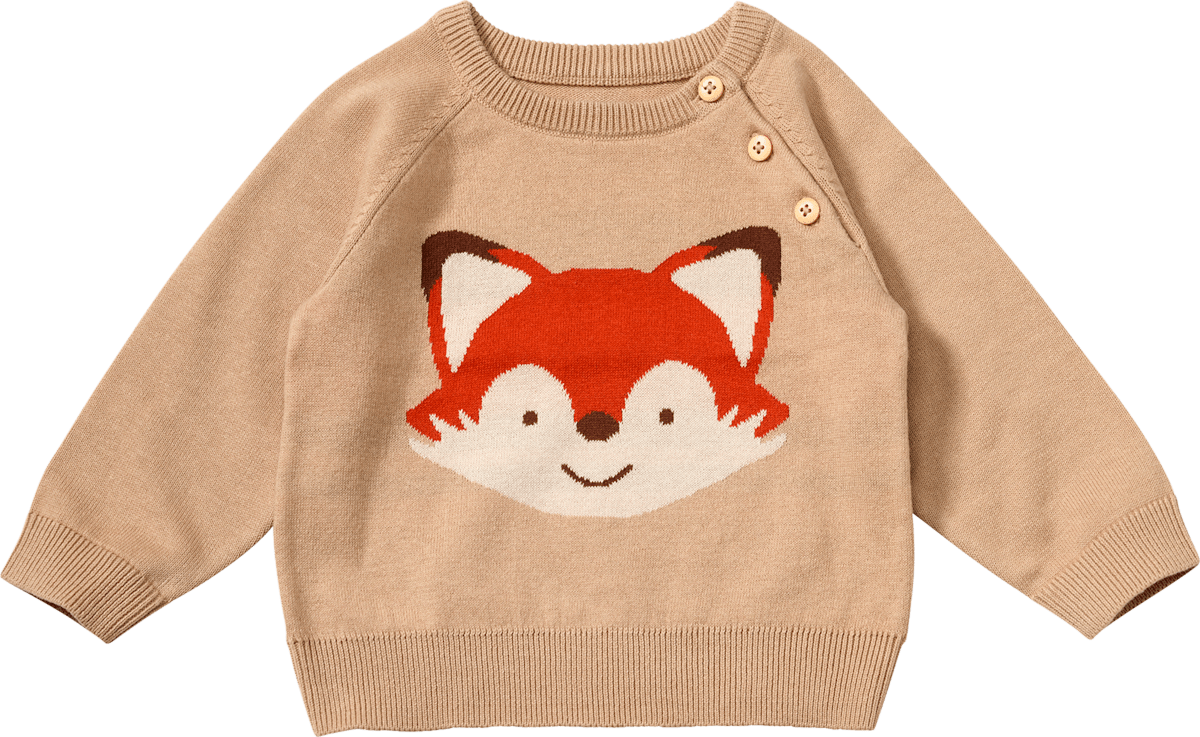 ALANA Strickpullover mit Fuchs-Motiv & Raglan-Ärmel, beige, Gr. 80, 1 St