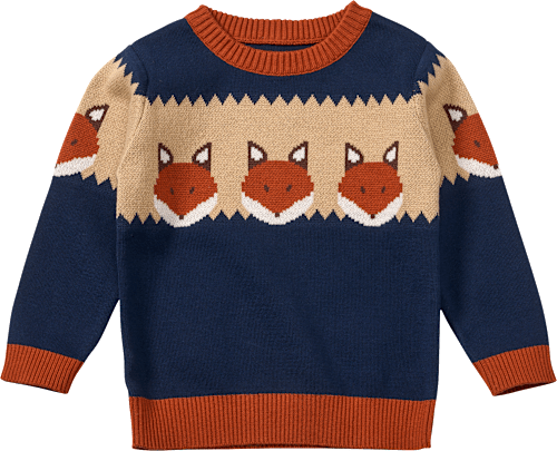 Strickpullover mit Fuchs-Muster, blau, Gr. 110, 1 St