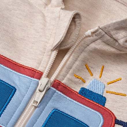 Sweatjacke mit Kapuze & Feuerwehr-Applikation, beige, Gr. 104, 1 St