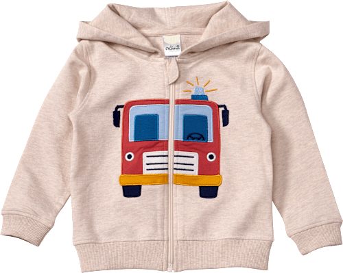 Sweatjacke mit Kapuze & Feuerwehr-Applikation, beige, Gr. 104, 1 St
