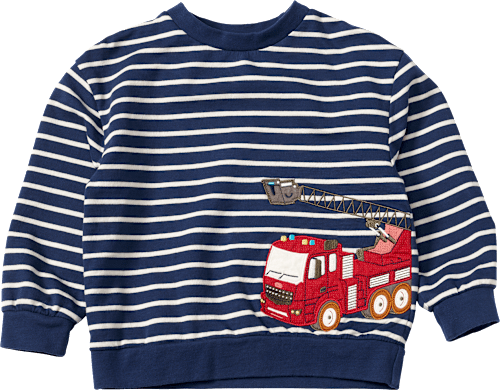 Sweatshirt mit Feuerwehr-Applikation & Ringel-Muster, blau, Gr. 110, 1 St