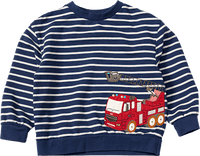 Sweatshirt mit Feuerwehr-Applikation & Ringel-Muster, blau, Gr. 110, 1 St