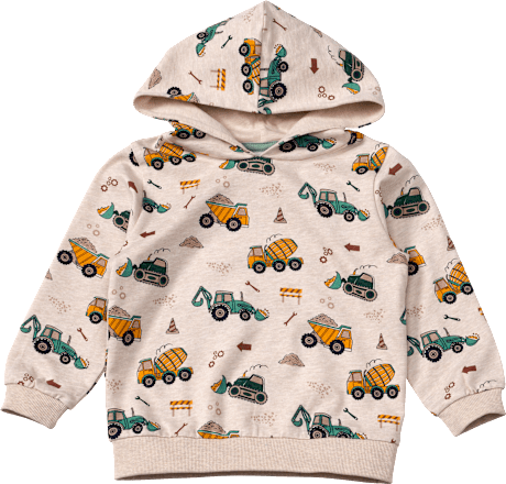 Sweatshirt mit Kapuze & Baustellen-Muster, beige, Gr. 92, 1 St