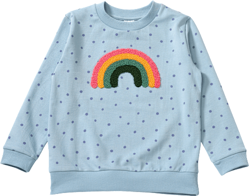 Sweatshirt met regenboogapplicatie en stippenpatroon, blauw, maat 128, 1 stuk