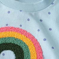Sweatshirt mit Regenbogen-Applikation & Punkte-Muster, blau, Gr. 134, 1 St