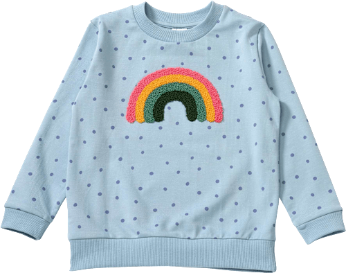 Sweatshirt mit Regenbogen-Applikation & Punkte-Muster, blau, Gr. 134, 1 St