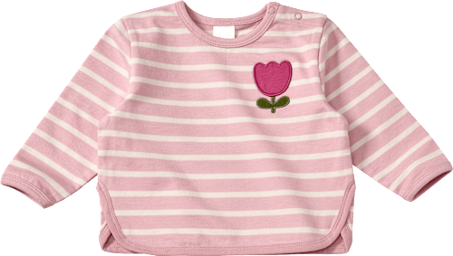 Sweatshirt mit Ringel-Muster & Blumen-Applikation, rosa, Gr. 86, 1 St