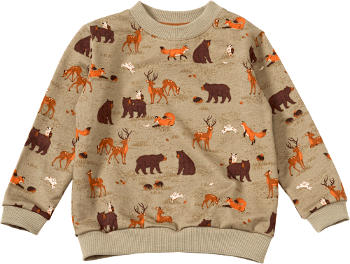 Sweatshirt met bosdierenpatroon, bruin, maat 110, 1 stuk