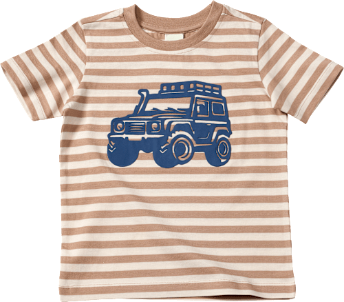 T-Shirt mit Auto-Print & Ringel-Muster, braun, Gr. 116, 1 St