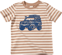 T-Shirt mit Auto-Print & Ringel-Muster, braun, Gr. 128, 1 St