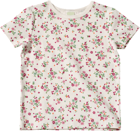 T-Shirt mit Blumen-Muster & Ripp-Struktur, weiß, Gr. 128, 1 St