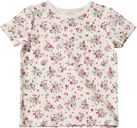T-Shirt mit Blumen-Muster & Ripp-Struktur, weiß, Gr. 128, 1 St