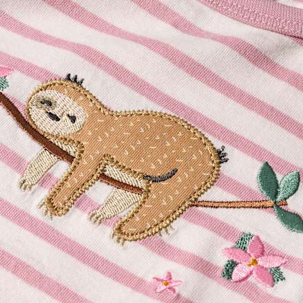 T-Shirt mit Faultier-Motiv, rosa + weiß, Gr. 86, 1 St
