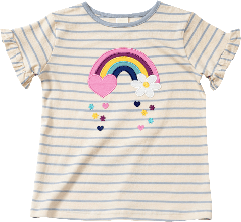 T-Shirt mit Regenbogen-Applikation, blau + weiß, Gr. 110, 1 St
