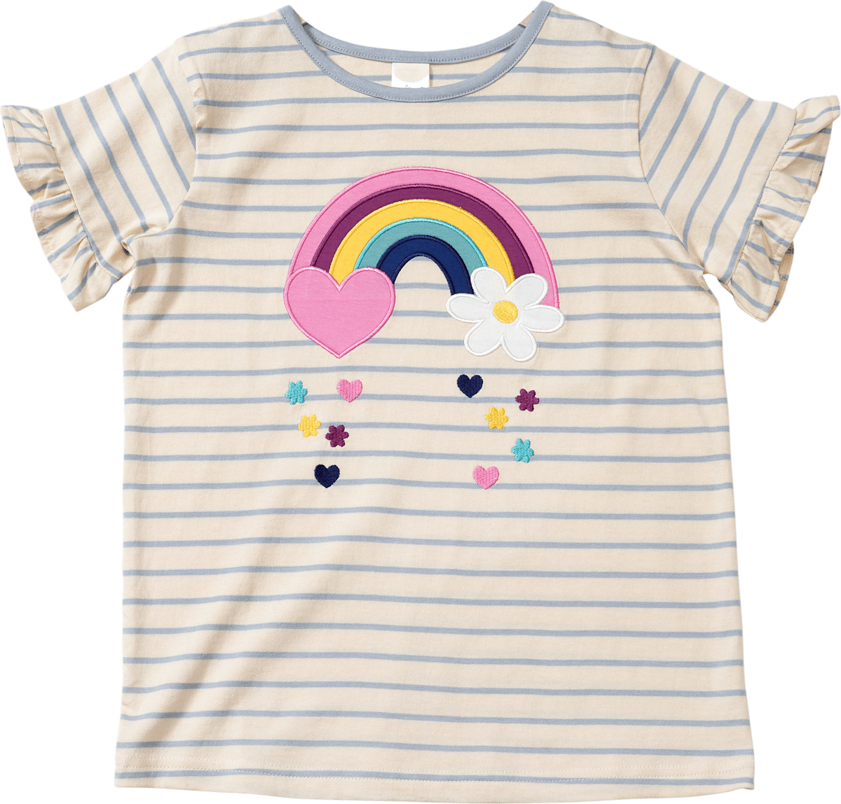 ALANA T-Shirt mit Regenbogen-Applikation, blau + weiß, Gr. 134, 1 St