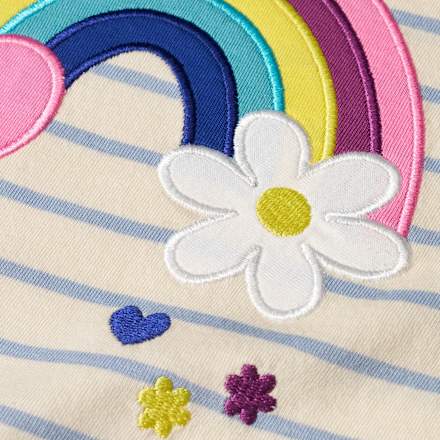T-Shirt mit Regenbogen-Applikation, blau + weiß, Gr. 134, 1 St