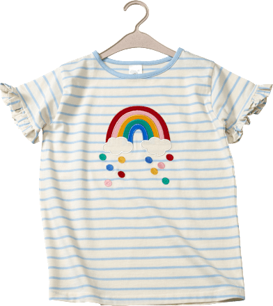 T-Shirt mit Regenbogen-Applikation und Rüschen, blau & weiß, Gr. 140, 1 St ALANA